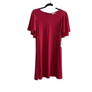 Calvin Klein Women 4 Pink Stretch Jersey Flutter Sleeves Flowy Shift Dress NWT